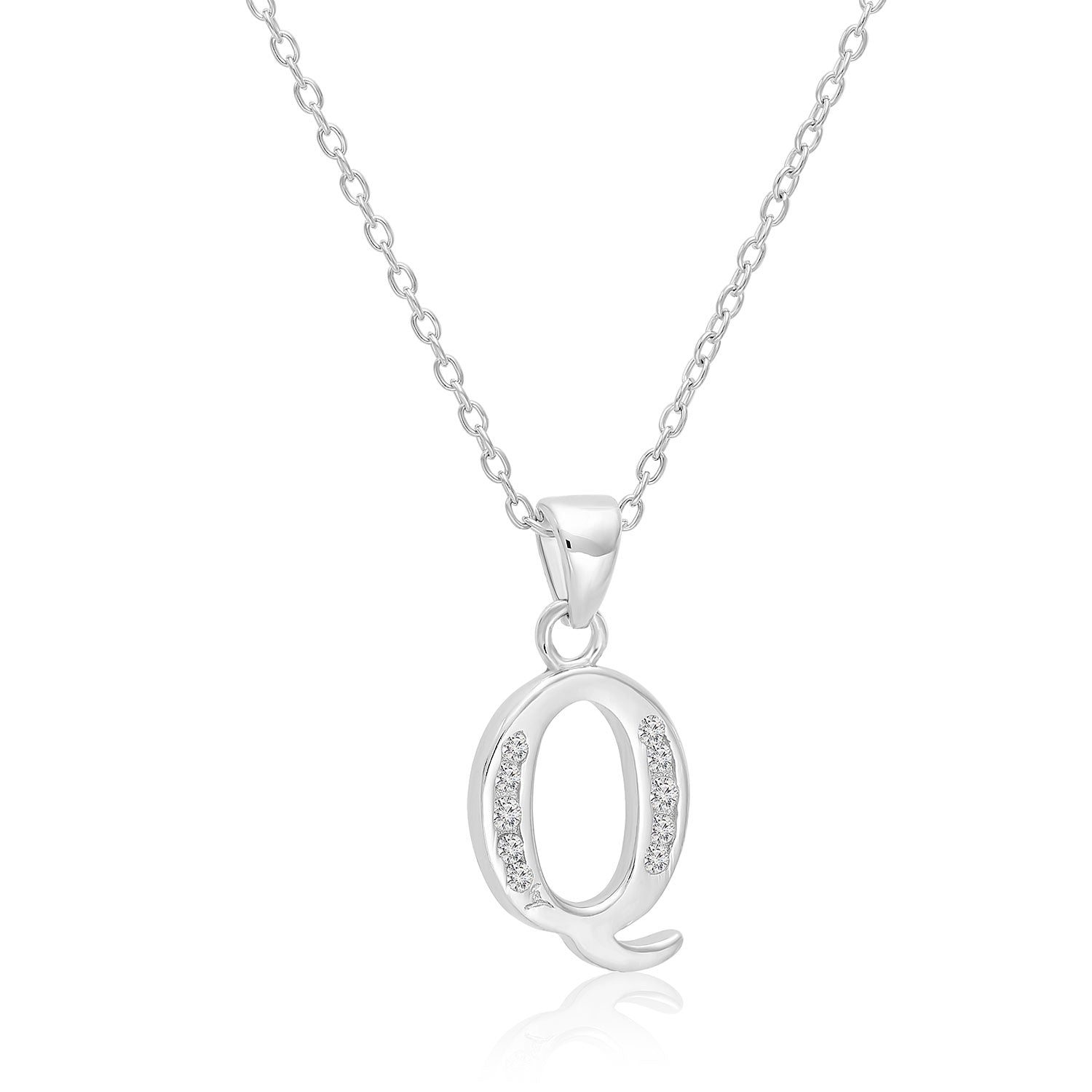 CZ Initial Charm Necklace, All Letters in Sterling Silver