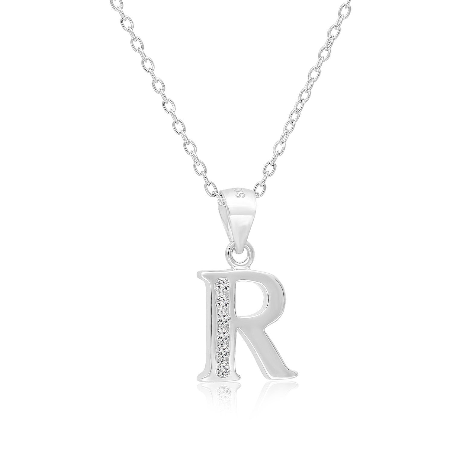 CZ Initial Charm Necklace, All Letters in Sterling Silver