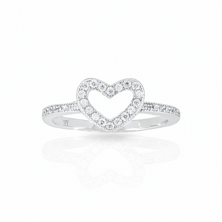 Open Heart Cubic Zirconia Ring In Sterling Silver