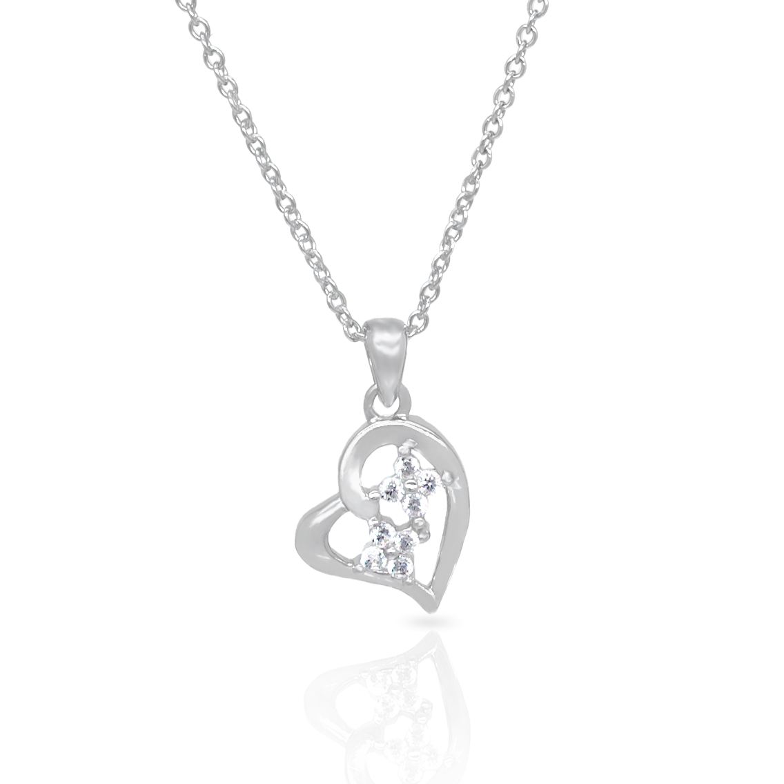 CZ Heart Charm Necklace in Sterling Silver
