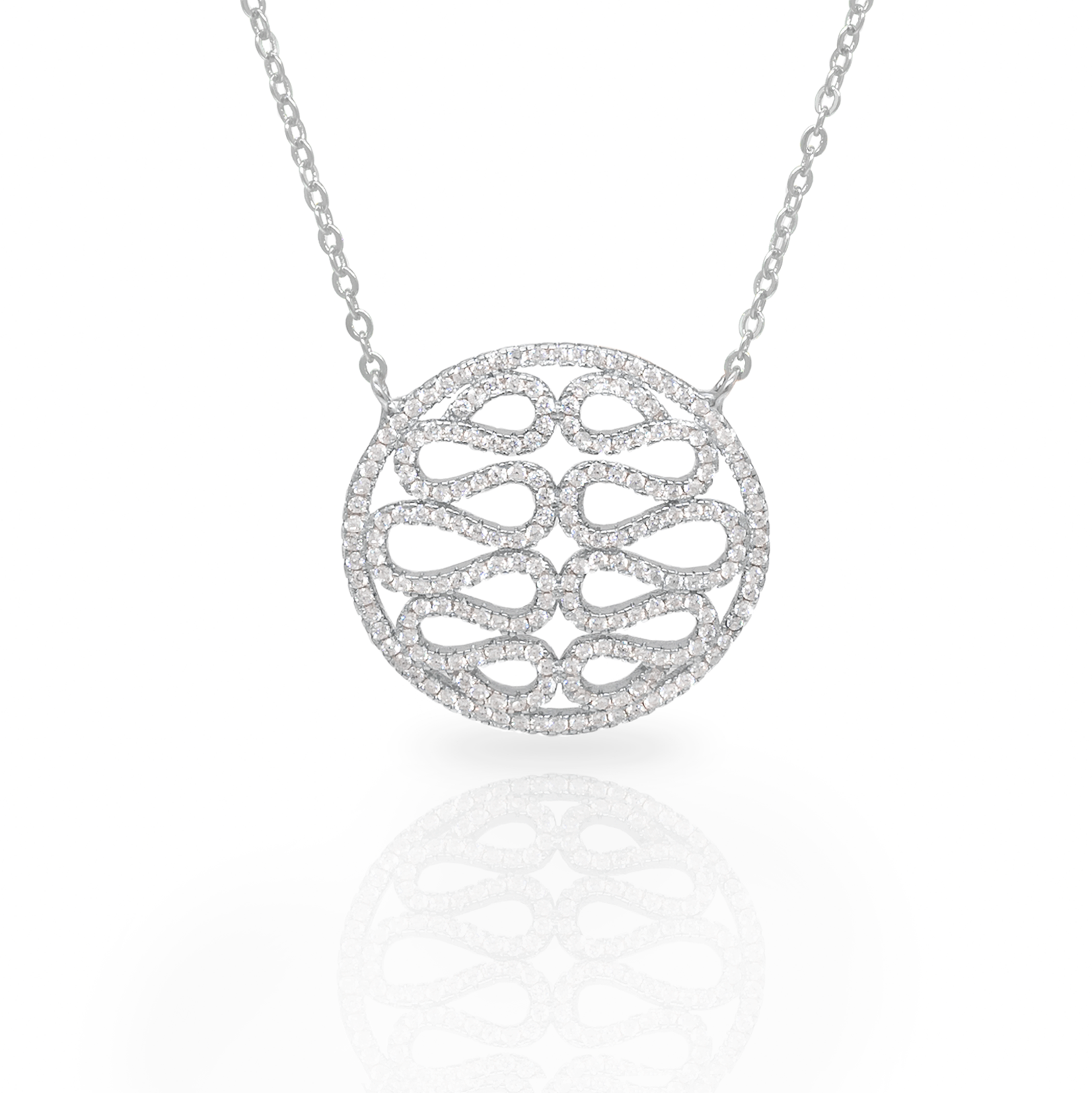 Round Necklace With Unique CZ Design in Sterling Silver