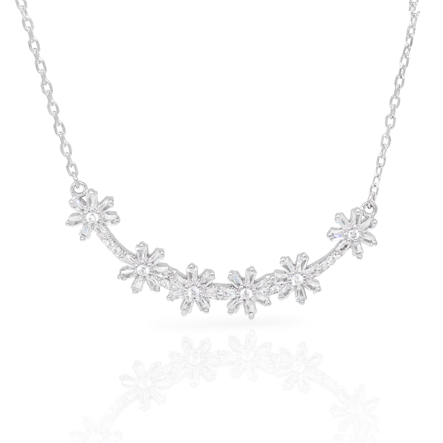CZ Daisy Flowers Necklace in Sterling Silver