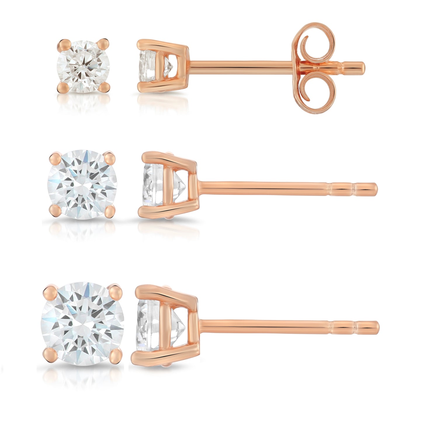 Pure Sterling Silver Stud Earrings, Rose Gold Plated