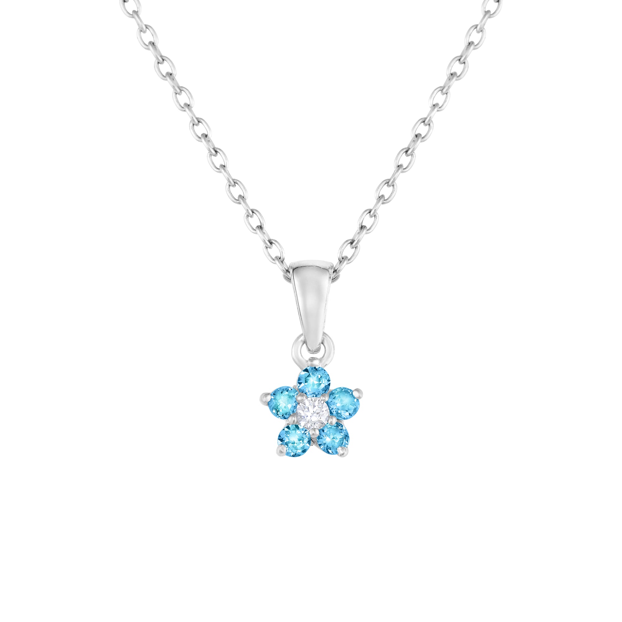 Sterling Silver Small Birthstone Flower Charm Necklace