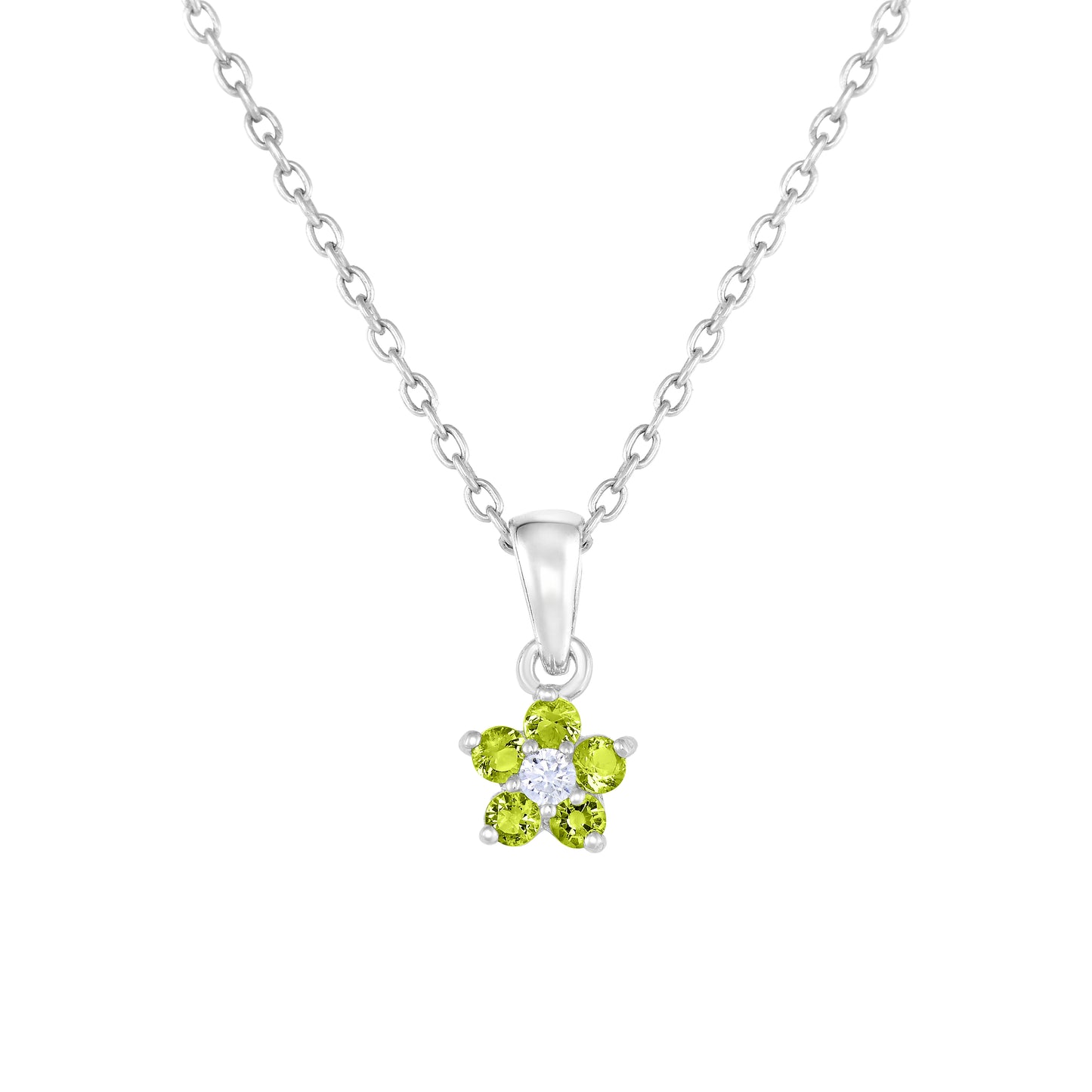 Sterling Silver Small Birthstone Flower Charm Necklace