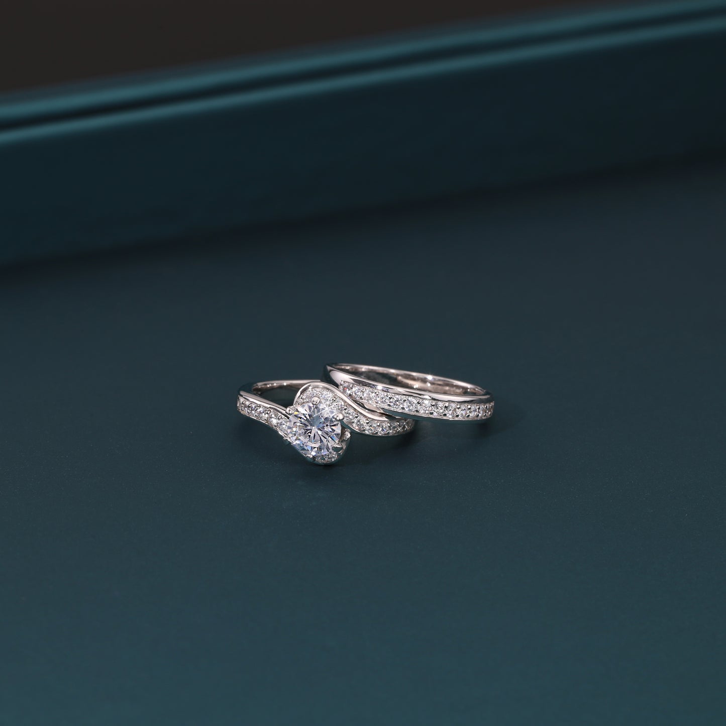 Sterling Silver Engagement Ring Set, Two Tier