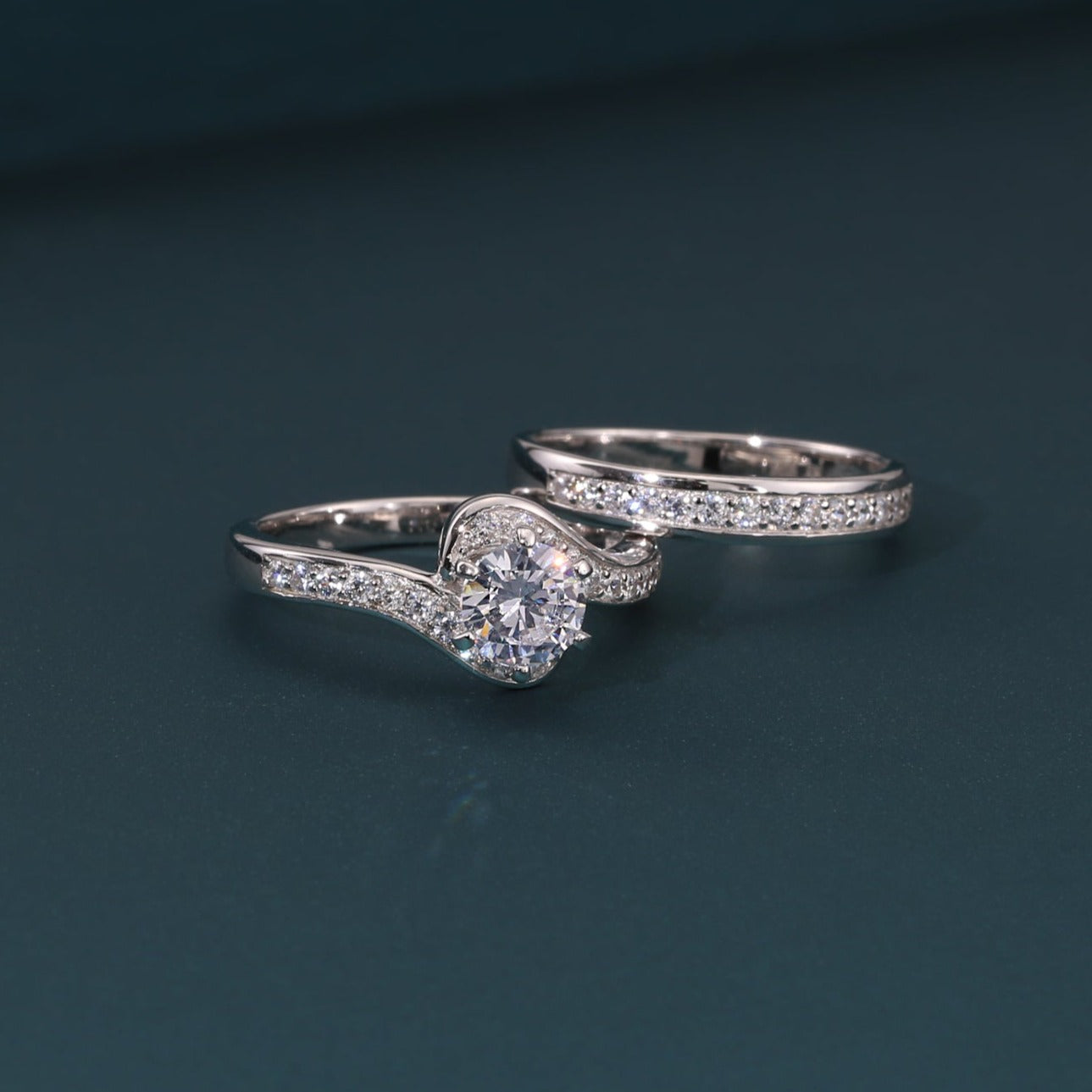 Sterling Silver Engagement Ring Set, Two Tier