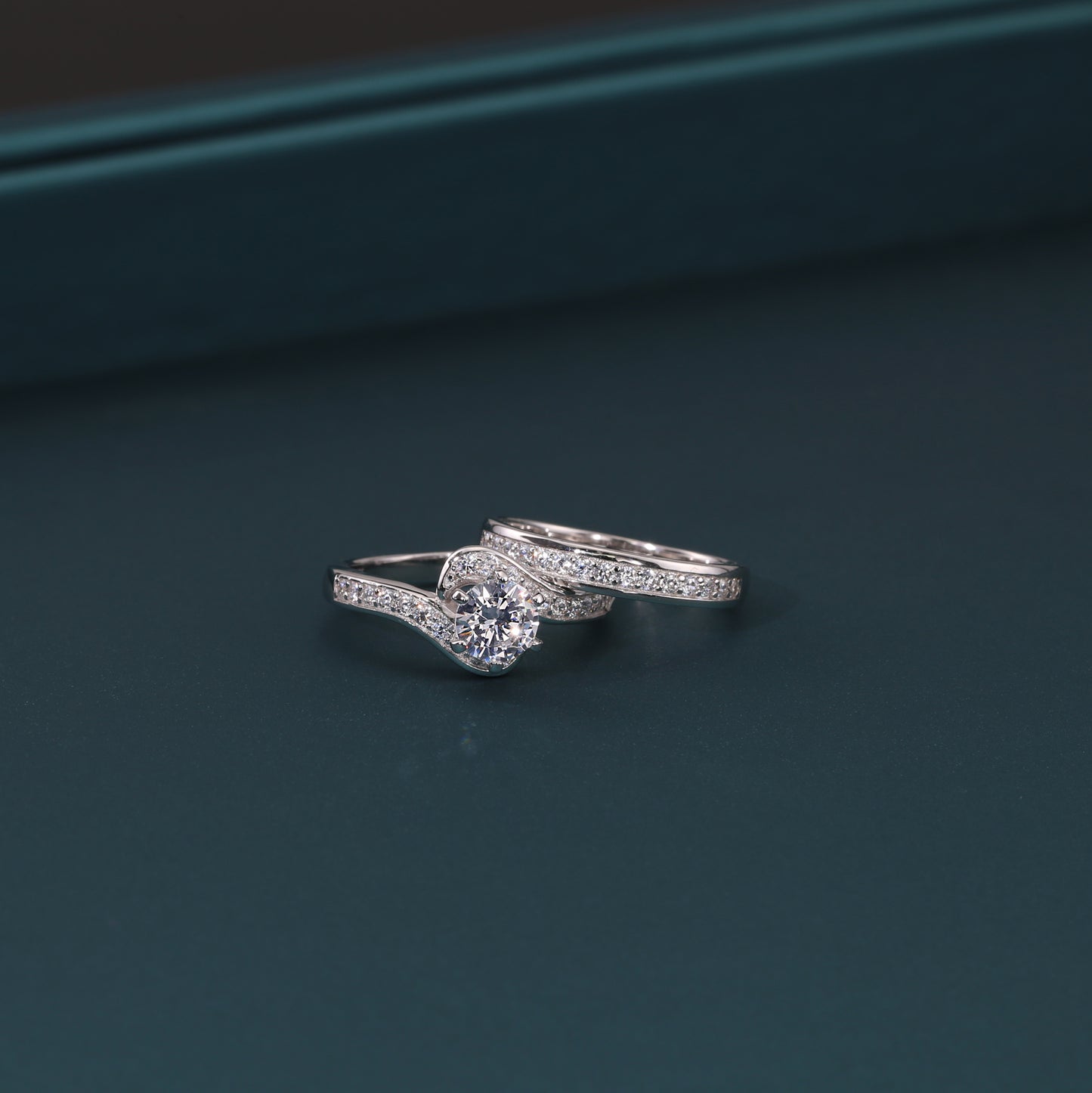 Sterling Silver Engagement Ring Set, Two Tier