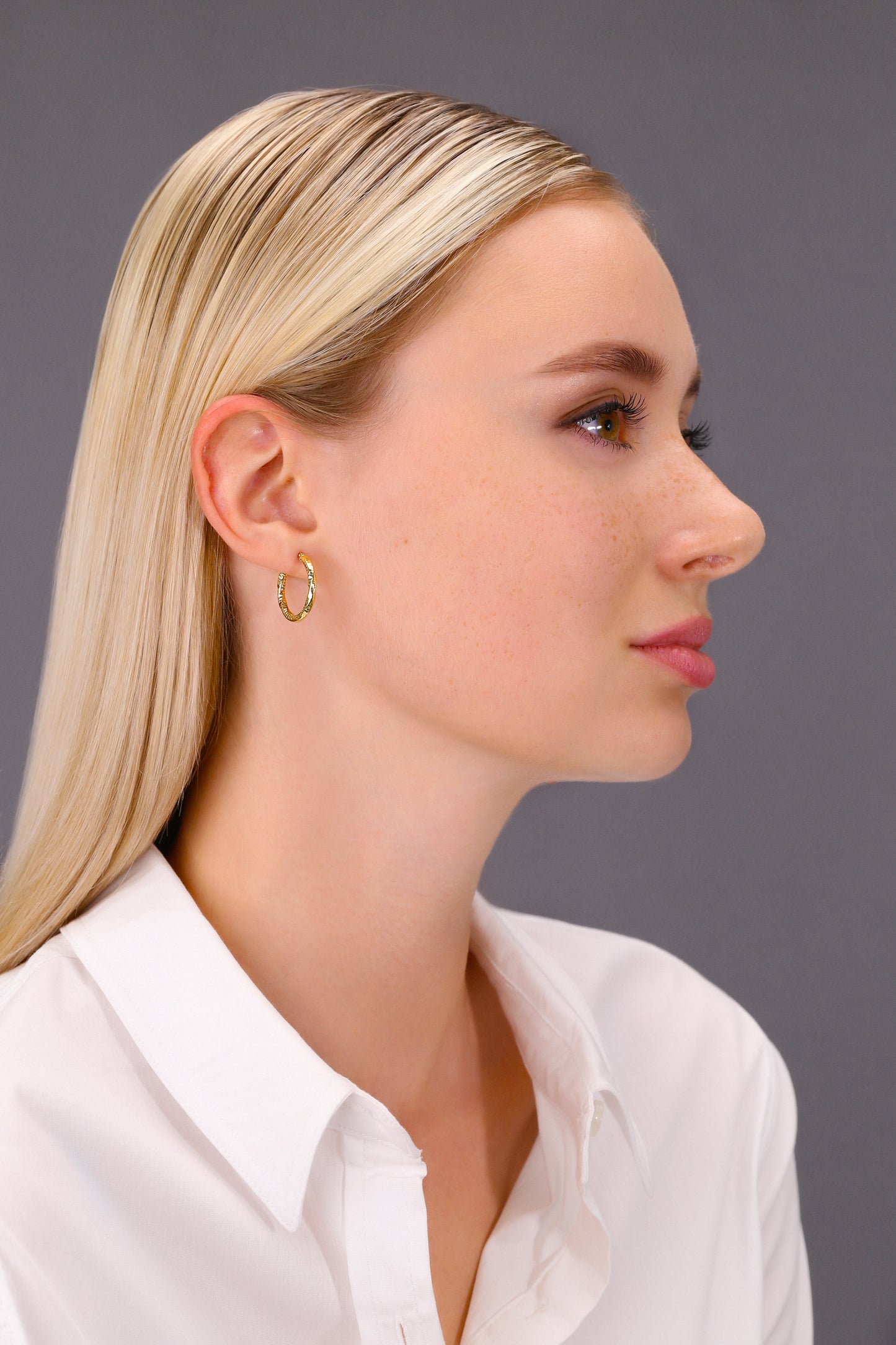 14k Yellow Gold Textured Hoop Earrings, The Spiral Collection
