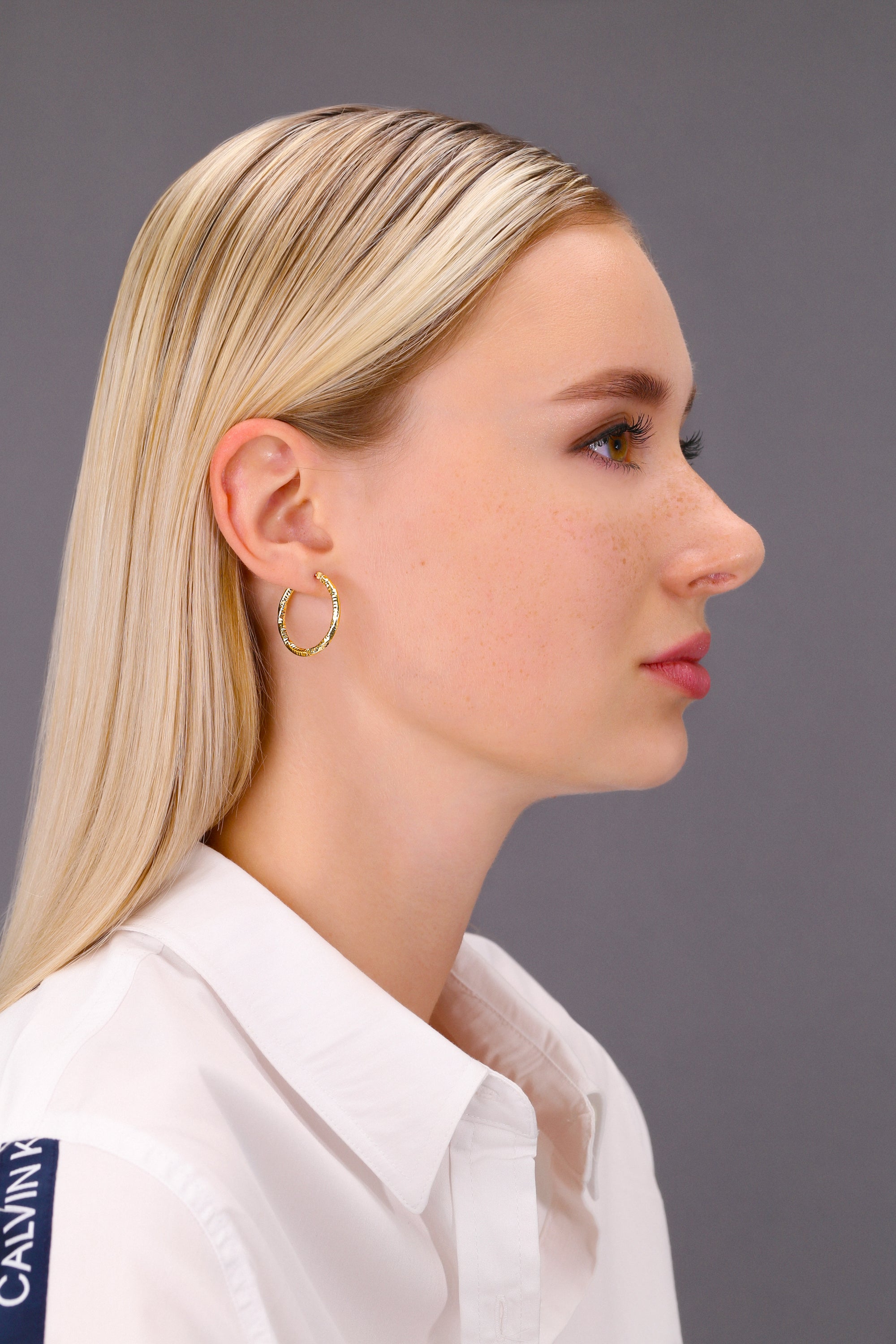 14k Yellow Gold Textured Hoop Earrings, The Spiral Collection