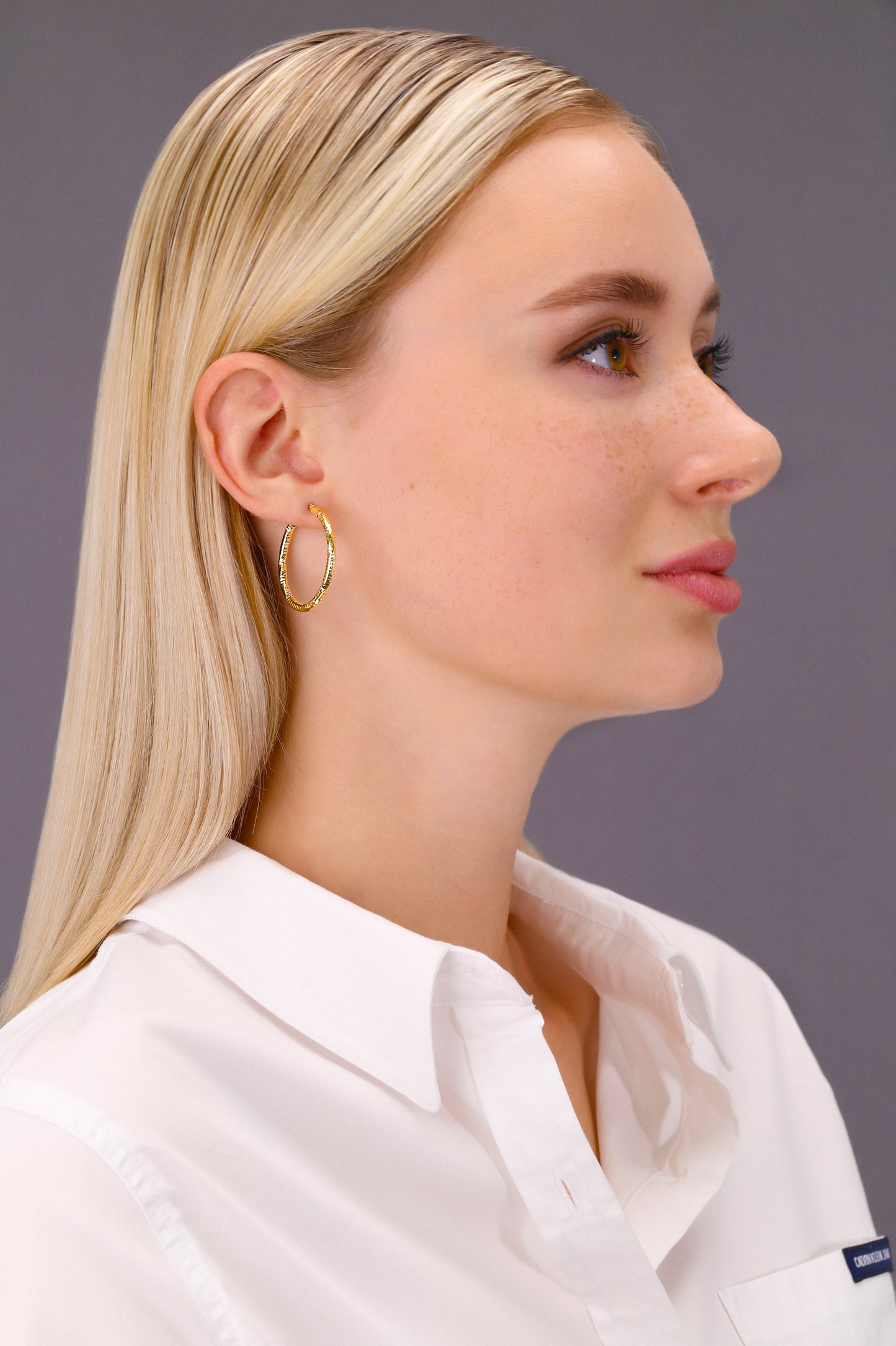 14k Yellow Gold Textured Hoop Earrings, The Spiral Collection