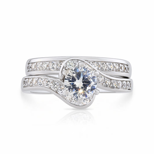 Sterling Silver Engagement Ring Set, Two Tier