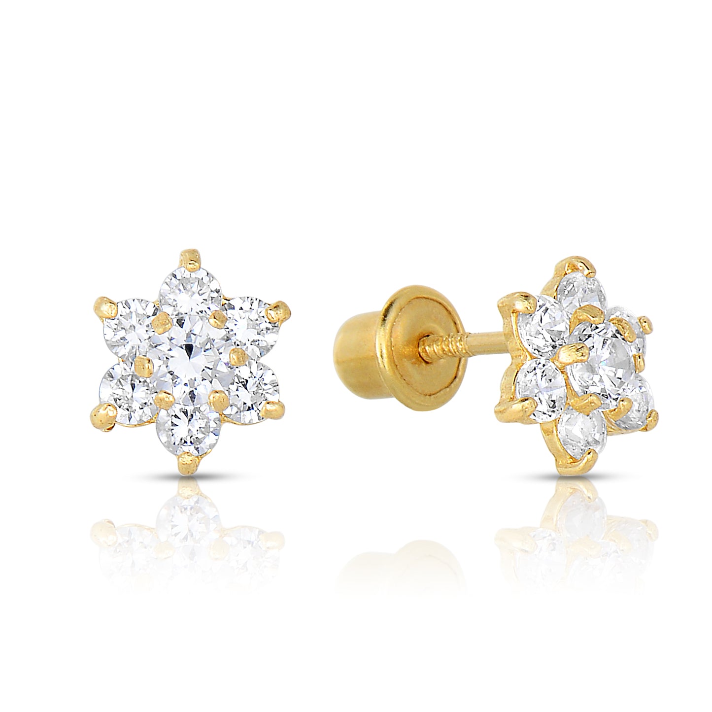 14K Yellow Gold Birthstone Halo Flower Stud Earrings