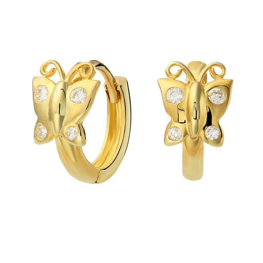 Tiny Butterfly Round Huggie Hoop Earrings In Sterling Silver
