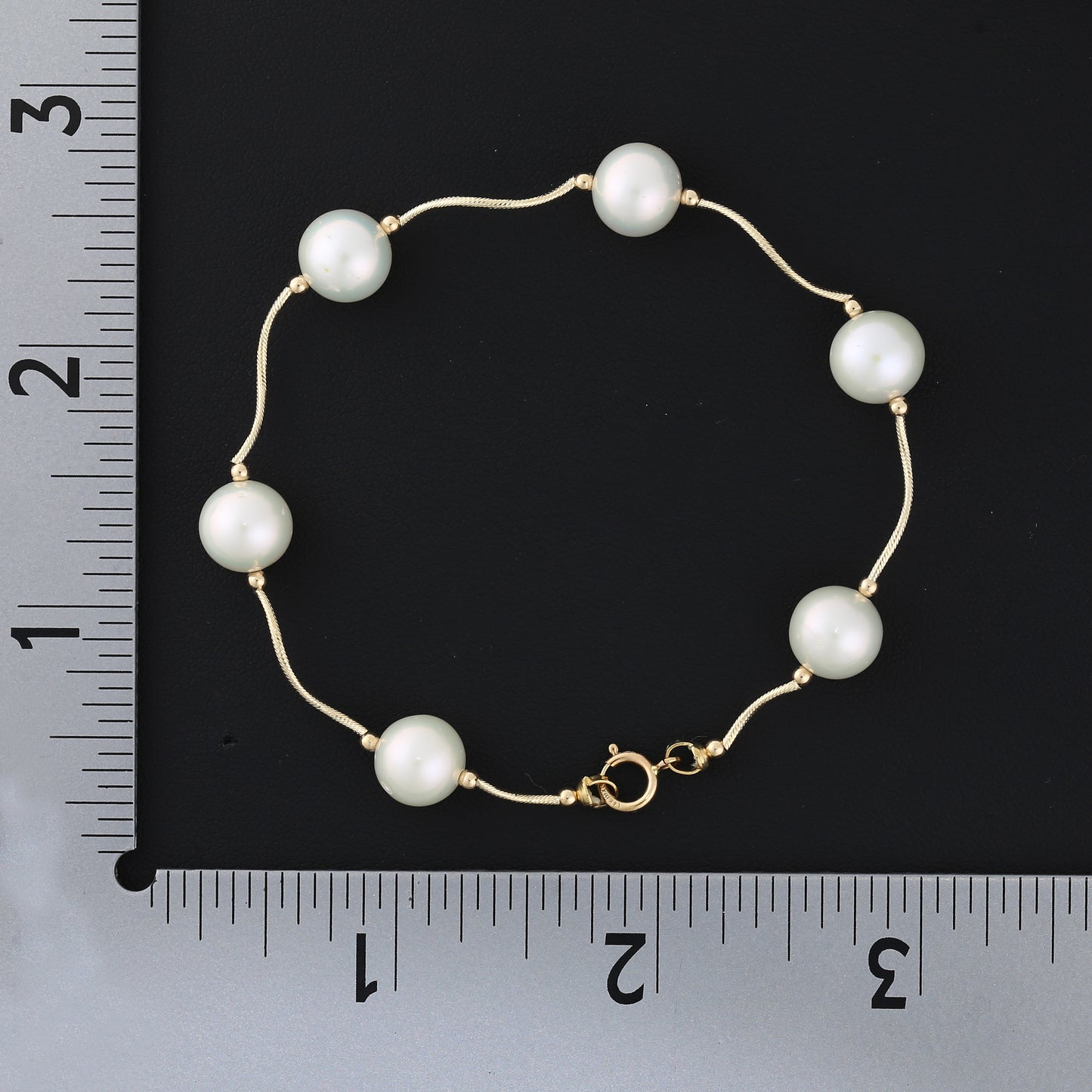 14K Gold Freshwater Pearls Station Engraved Bracelet