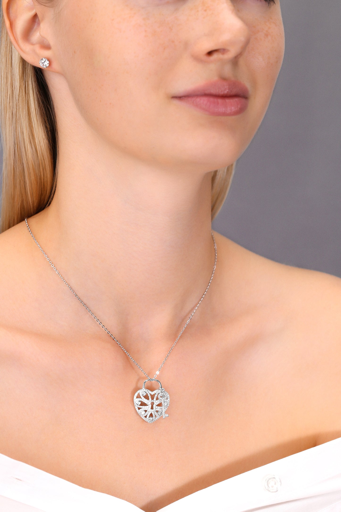 Sterling Silver Key to My Heart Charm Necklace