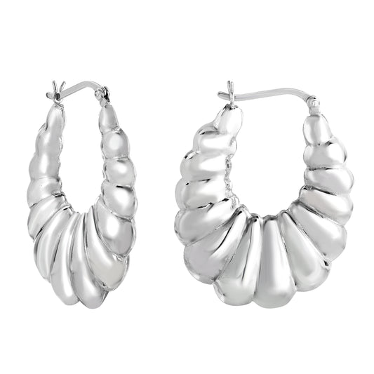 Shrimp-textured Medium Oval Hoop Earrings In Sterling Silver