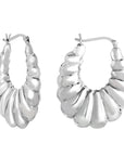 Shrimp-textured Medium Oval Hoop Earrings in Sterling Silver