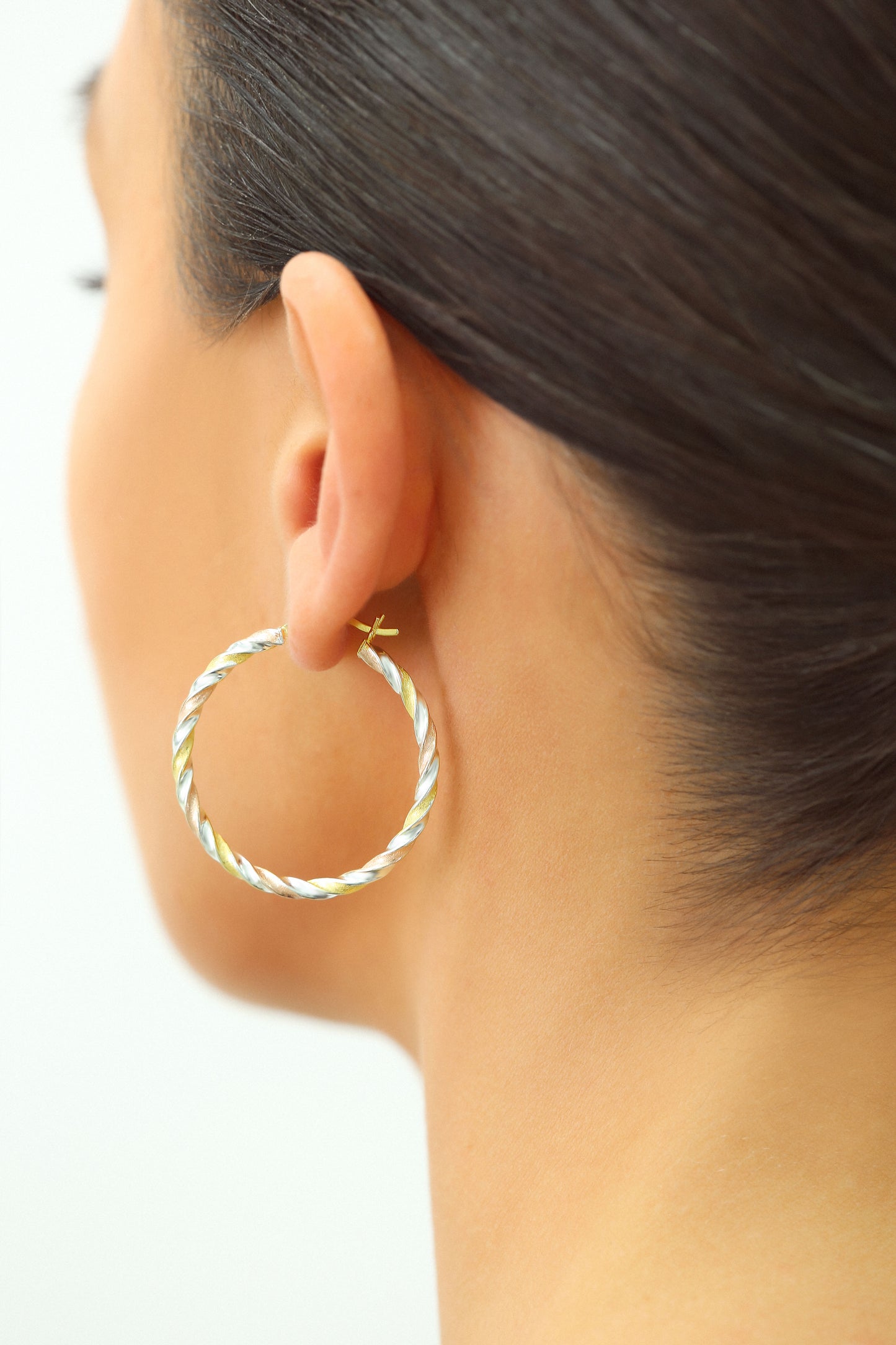 Sterling Silver Twisted Tricolor Hoop Earrings, 1.4 inch