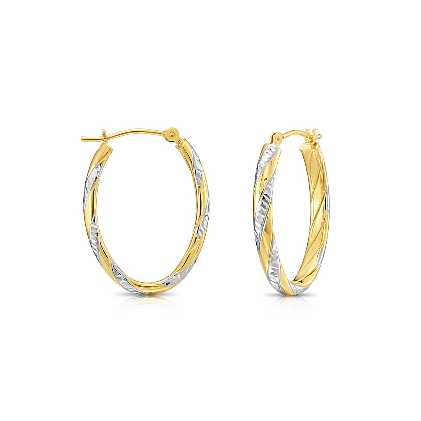 14k Gold Two-Tone Spiral Oval Hoop Earrings