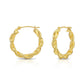 14k Yellow Gold Twisted Round Hoop Earrings with Hand Engraved Design