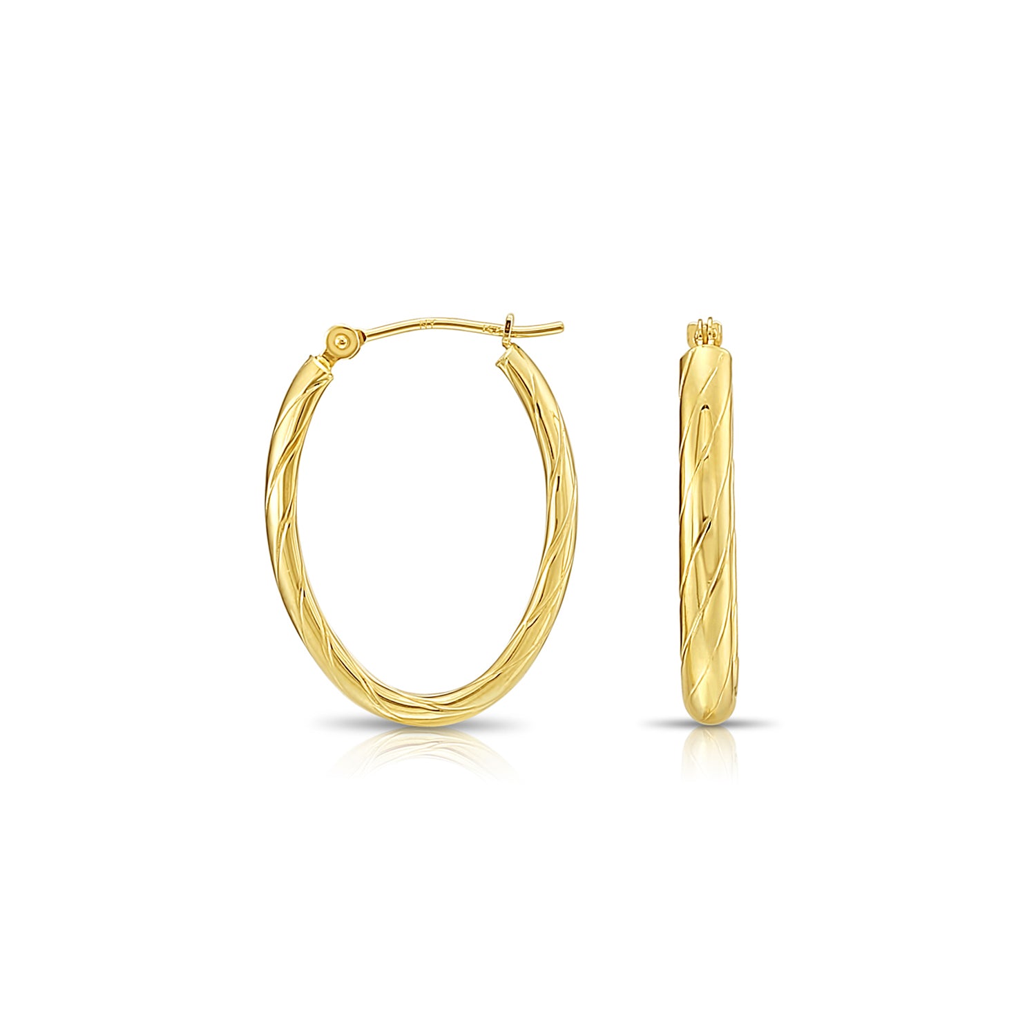 14k Yellow Gold Spiral Oval Hoop Earrings