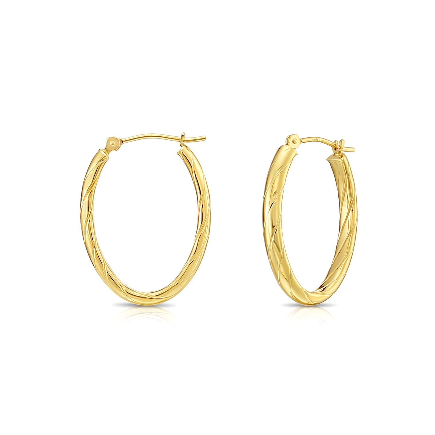 14k Yellow Gold Spiral Oval Hoop Earrings