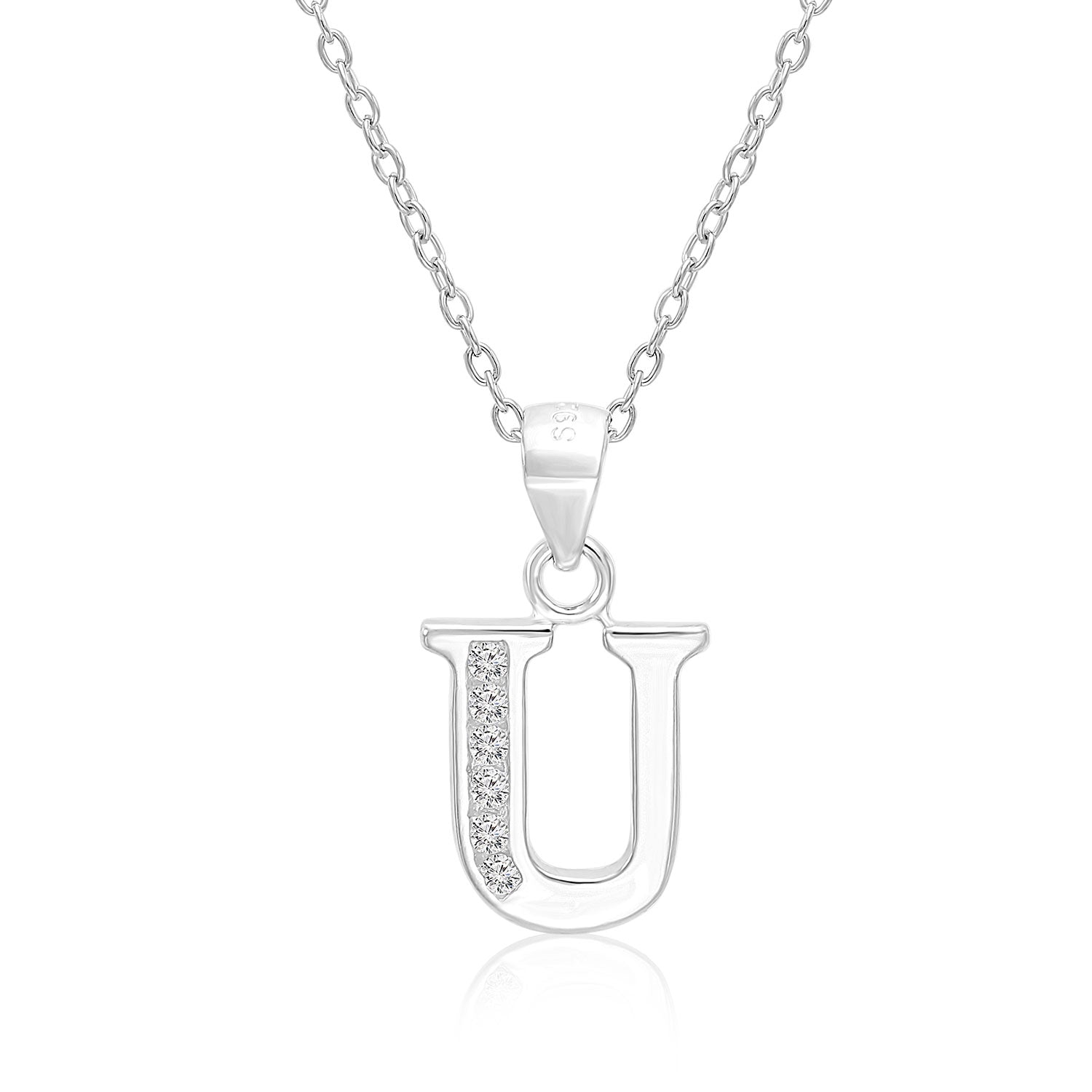 CZ Initial Charm Necklace, All Letters in Sterling Silver