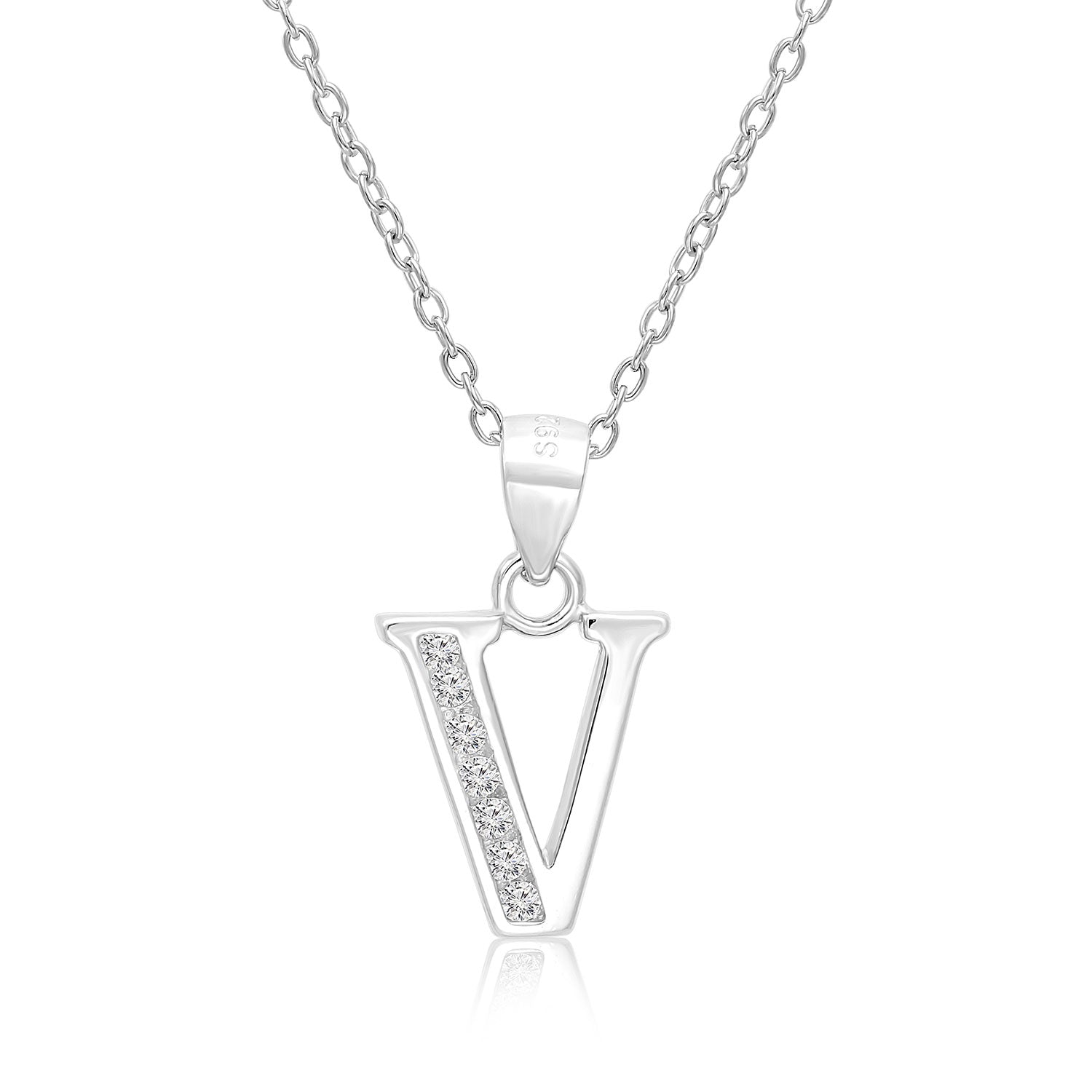 CZ Initial Charm Necklace, All Letters in Sterling Silver