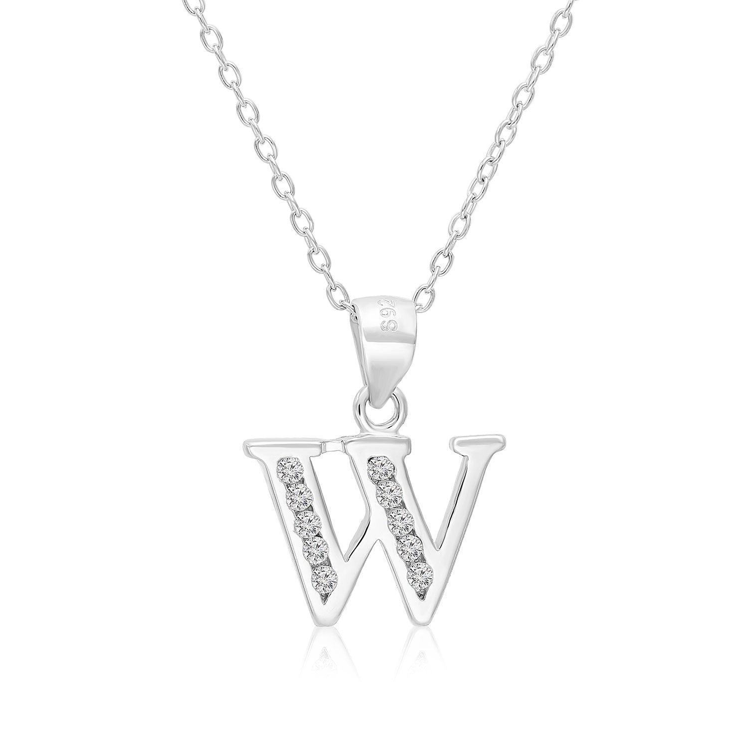 CZ Initial Charm Necklace, All Letters in Sterling Silver