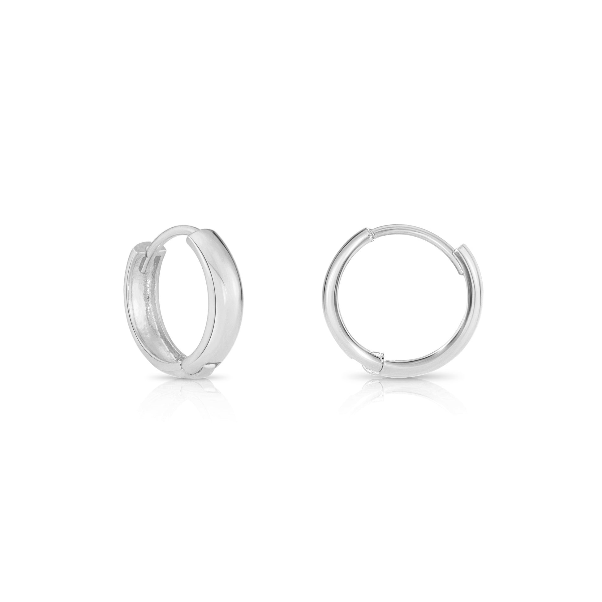 Silver Open Hoop Earrings With 3 Balls, 3/4 Small Thick Huggies
