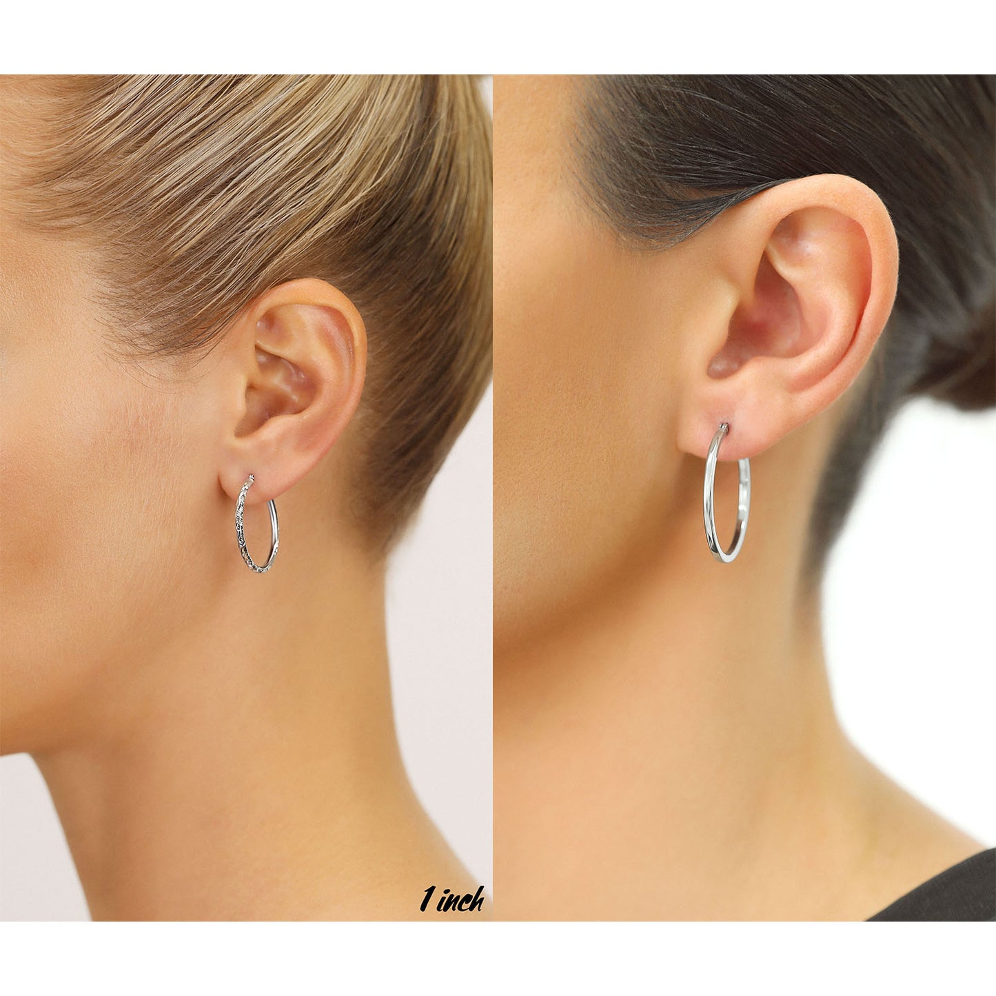 2 PAIR SET! 14k Gold Tornado Hoop Earrings with Silver Shiny Hoop Earrings Set