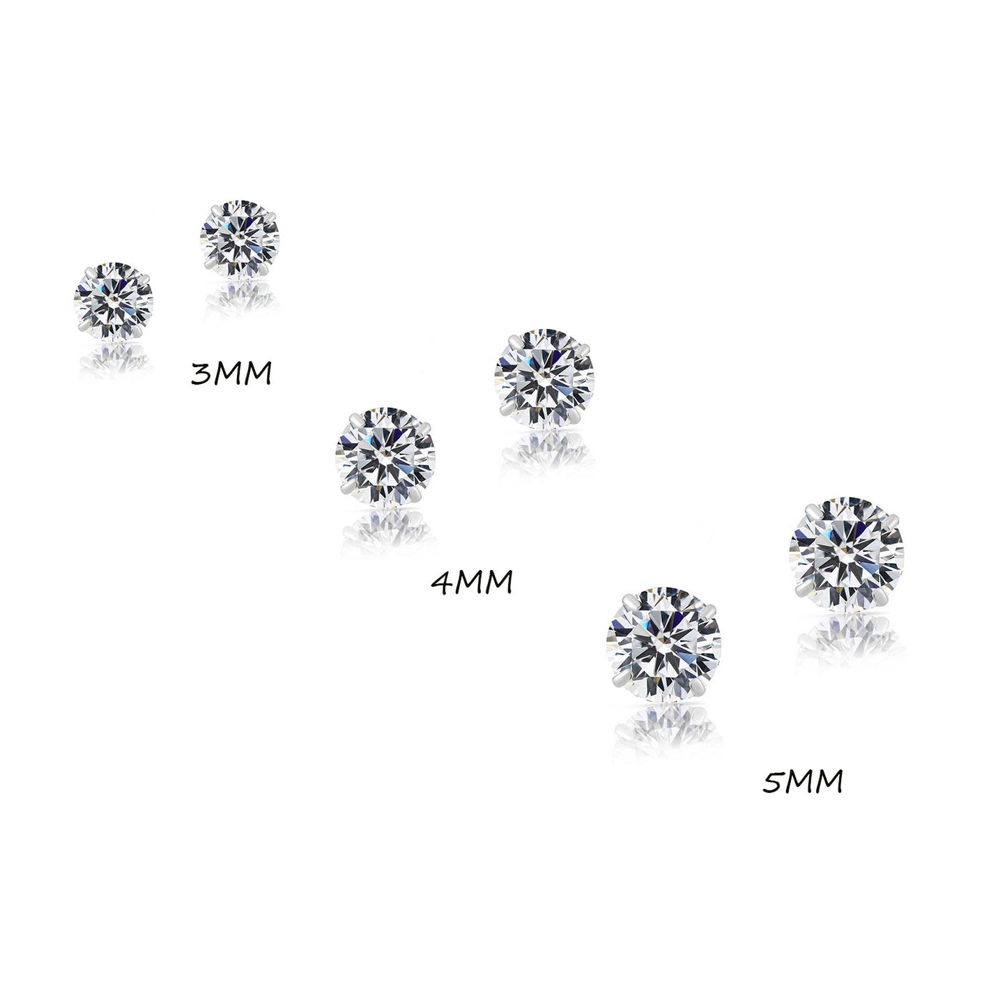Set of 3! 14k White Gold Classic Solitaire Stud Earrings, Pushback (Unisex)