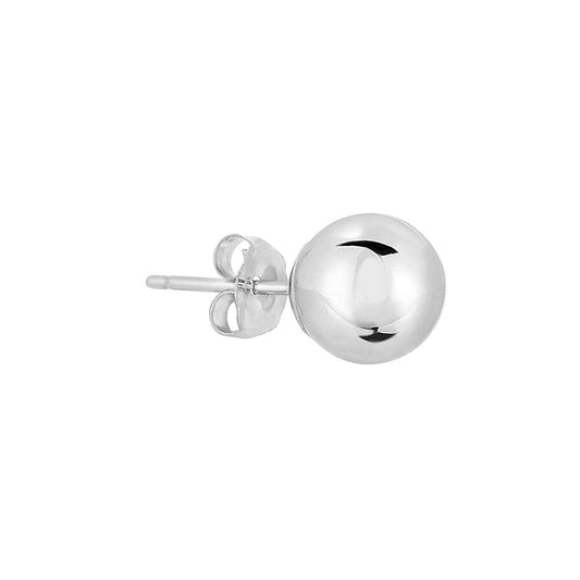 14k White Gold Classic Ball Stud, Single Earring, Pushback