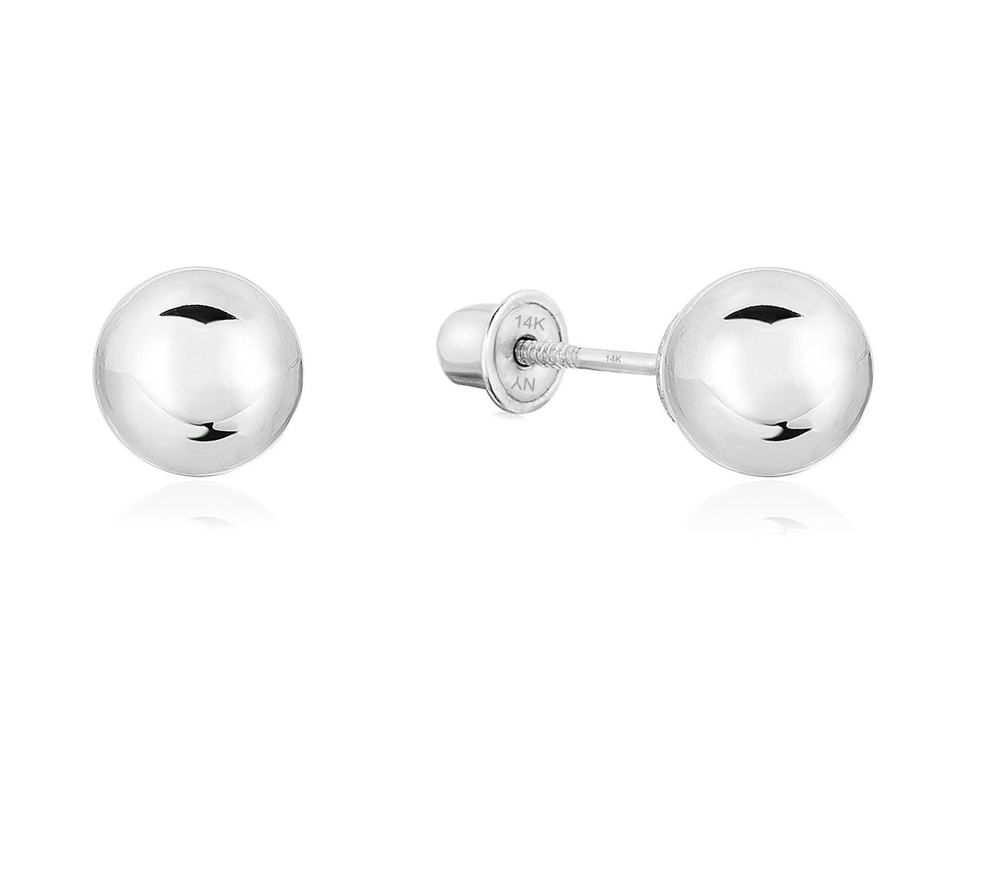 14K White Gold Classic Ball Stud Earrings with Screwbacks (Unisex) 3mm