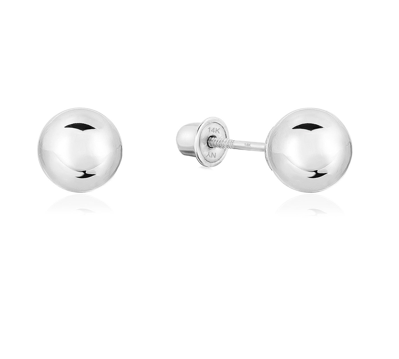 14k White Gold Classic Ball Stud Earrings with Screwbacks (Unisex)