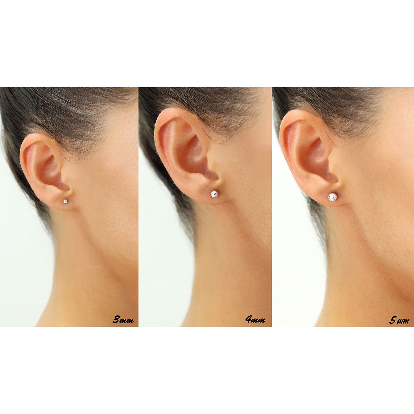 SET OF 3! 14k White Gold Ball Stud Earrings with Screw Backings, Unisex
