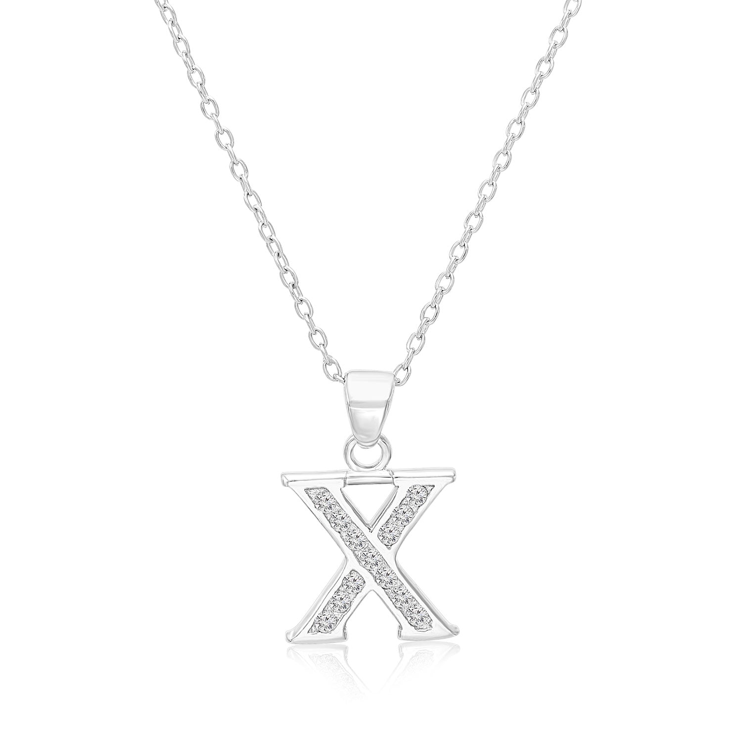 CZ Initial Charm Necklace, All Letters in Sterling Silver