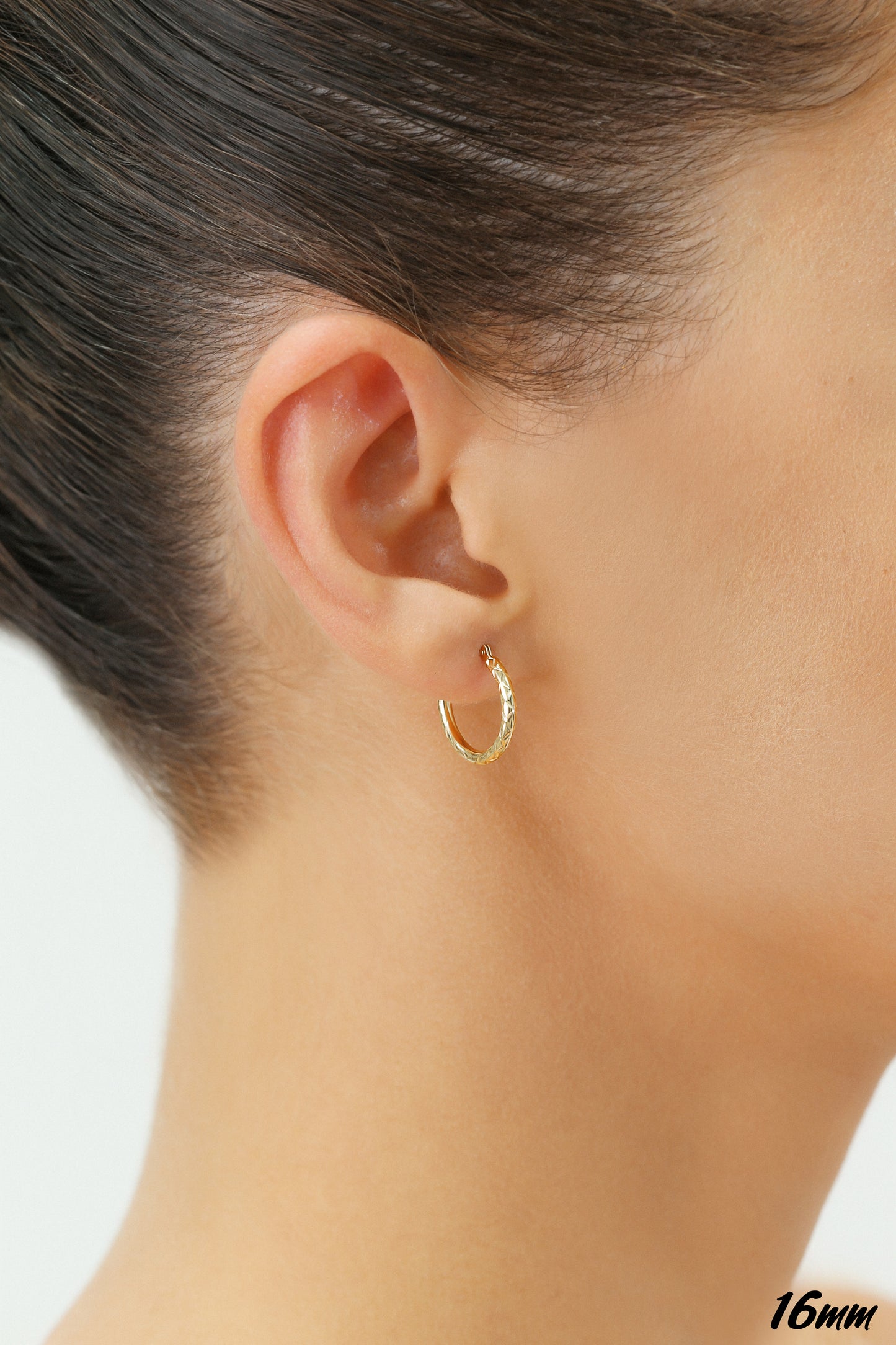 14K Yellow Gold X Pattern Diamond Cut Hoop Earrings