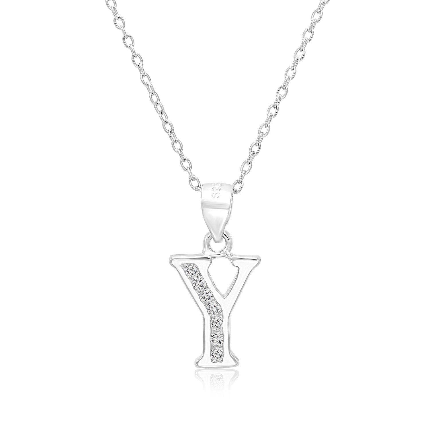 CZ Initial Charm Necklace, All Letters in Sterling Silver