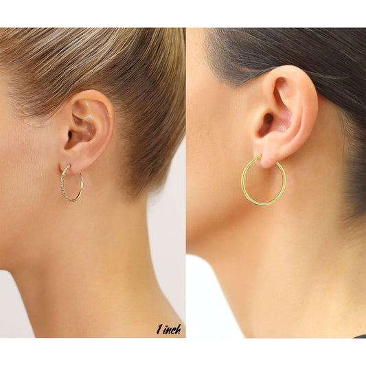 2 PAIR SET! 14k Gold Tornado Hoop Earrings with Silver Shiny Hoop Earrings Set