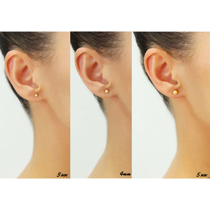 SET OF 3! 14k Yellow Gold Ball Stud Earrings with Screw Backings, Unisex