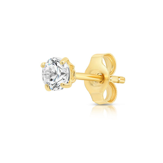 14k Yellow Gold Classic Solitaire Zirconia Stud, Single Earring, Pushback (Unisex)