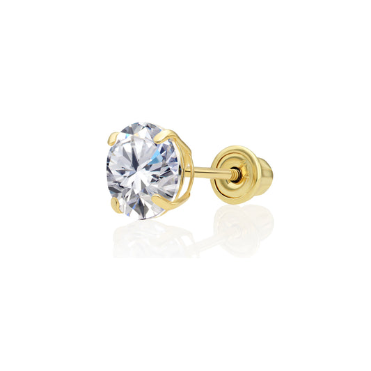 14k Yellow Gold Solitaire Zirconia Stud, Single Earring (Unisex)