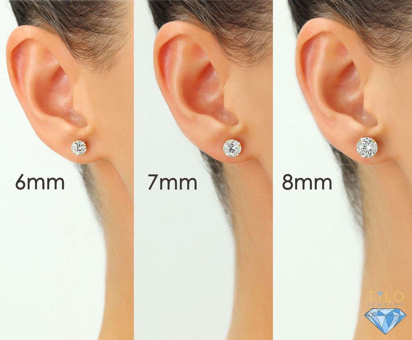 Set of 3! 14k White Gold Classic Solitaire Stud Earrings, Pushback (Unisex)