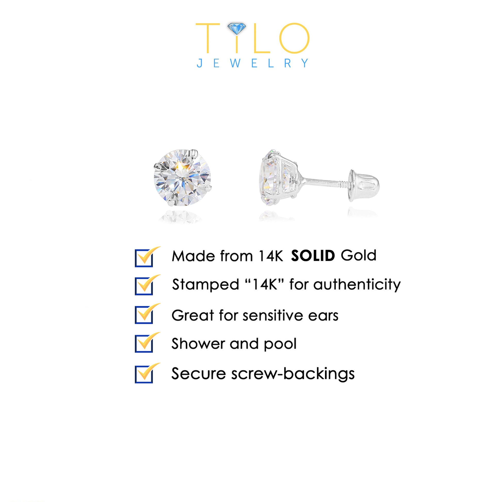 Single Earring Back Replacement, 14K Solid White Gold, Threaded Screw on  Screw off, Quality Die Struck, Post Size .040, 1 Piece