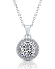 Sterling Silver Solitaire and Halo Charm Necklace with CZ