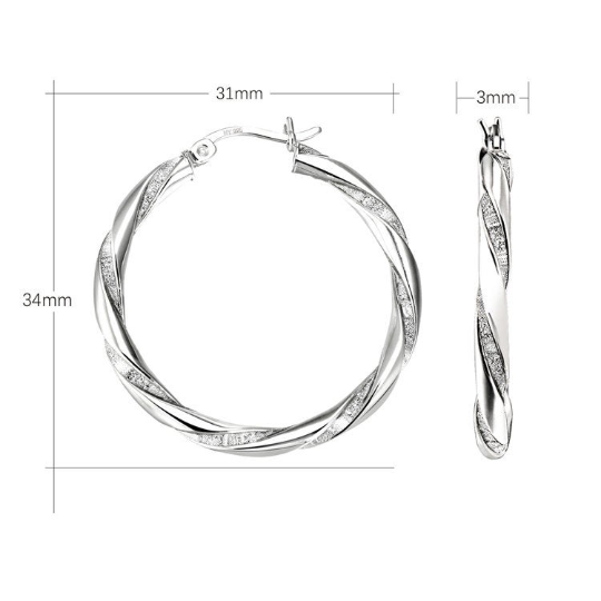 Twisted Glitter Round Hoop Earrings in 925 Sterling Silver