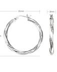 Twisted Glitter Round Hoop Earrings in Sterling Silver