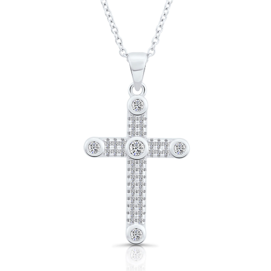 CZ Religious Cross Charm Necklace in Sterling Silver